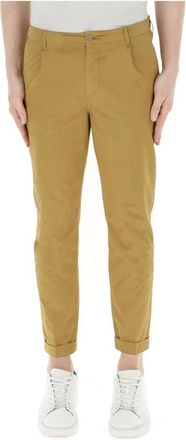 40weft Elastische taille geplooide broek - Heren - Slim Fit Broeken - Bruin - XS - Katoen - Broeken