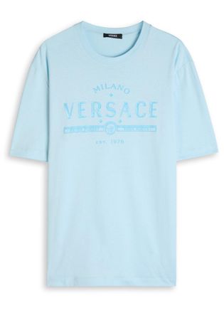 Versace Logo-printed Cotton T-shirt - Blue - XL