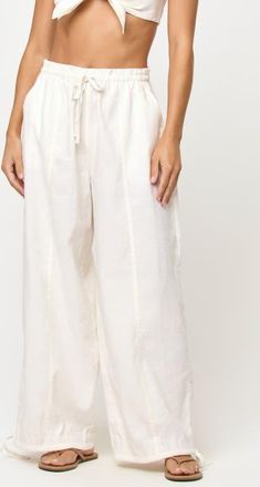 L*Space Ellis Wide Leg Linen & Cotton Cover-Up Pants in Cream at Nordstrom, Size X-Small