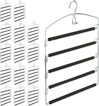 Relaxdays 15 Perchas M&uacute;ltiples De Metal, Pantalones Y Faldas, Antideslizante, Hxlxp: 44, 5 X 37 X 2,7 Cm, Plata/negro