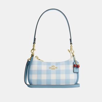 Coach Womens Teri Mini Crossbody Bag With Gingham Print And Charm - Dark Blue - One Size