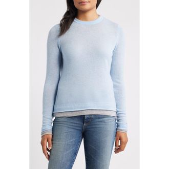 Griffen Double Trim Wool & Cashmere Crewneck Sweater in Light Blue at Nordstrom Rack, Size X-Large
