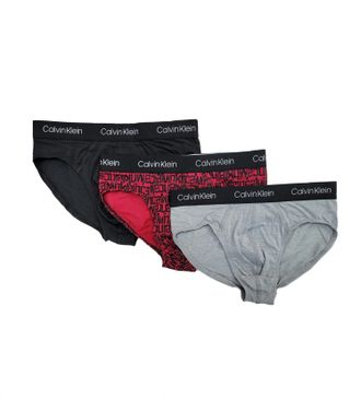 Calvin Klein Mens 3-Pack Cotton Stretch Hip Brief In Black/red/heather Grey