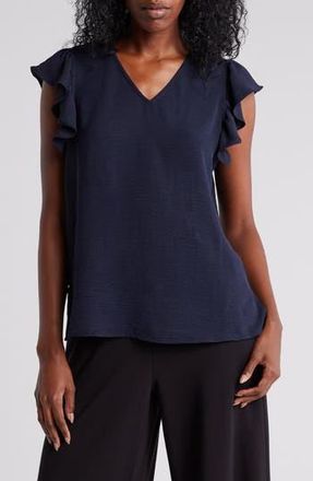 Adrianna Papell Flutter Sleeve Crinkled Satin Blouse in Blue Moon at Nordstrom Rack, Size X-Small