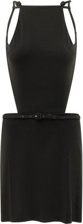Courr&egrave;ges Black Solid Halter Neck Midi Dress
