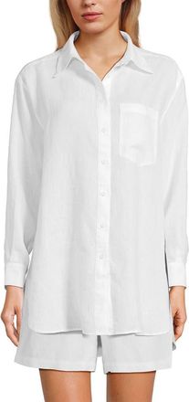 Lands End Linen Oversized Button Front Shirt in White at Nordstrom, Size Medium