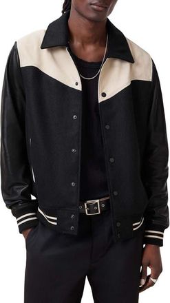 AllSaints Endleton Contrast Bomber Jacket in Black/Ecru White at Nordstrom, Size Xx-Large