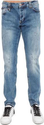 Philipp Plein Straight Supreme Skull Blu Slim-fit Jeans - Heren - Slim Fit Jeans - Blauw - W38 - Katoen - Jeans
