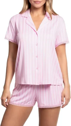 In Bloom by Jonquil Margaret Knit Shirt & Shorts Pajamas in Deep Rose Stripe at Nordstrom Rack, Size X-Large