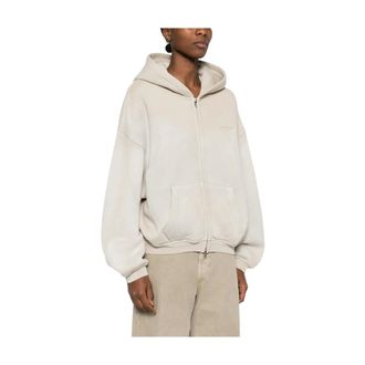 Alexander Wang Hoodies & sweatvesten, Dames, Beige, S, Katoen, Crystal Hotfix Zip-Up Hoodie