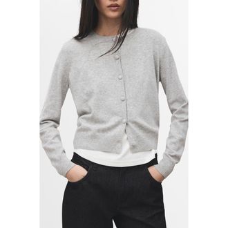 Mango Covered Button Crewneck Cardigan in Light Heather Grey at Nordstrom, Size Small