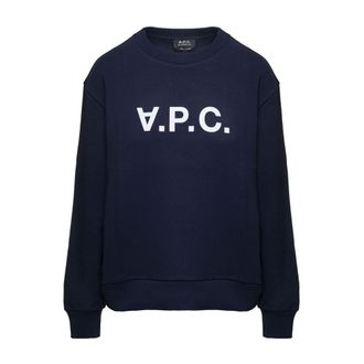 A.P.C. Sweatshirts, female, Blue, Size: XL Blue Crewneck Sweatshirt with Logo Print