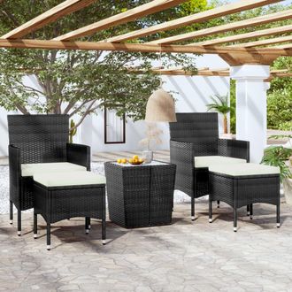 vidaXL Mesa Sillas Jard&iacute;n 5 Pzas Rat&aacute;n Sint&eacute;tico Vidrio Templado Negro Vidaxl