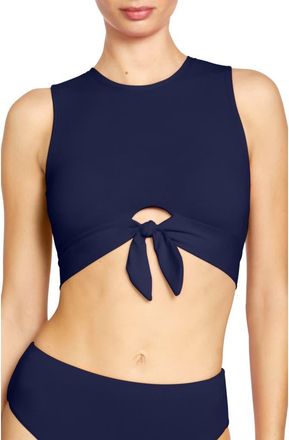 Robin Piccone Ava Tie Front Bikini Top in Navy at Nordstrom, Size X-Small