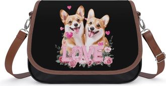 Generic Corgi Dog Lover Crossbody Bag Womens Handbag PU Message Bags Shoulder Purse with Adjustable Strap