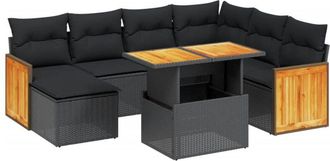 vidaXL Set De Sof&aacute;s De Jard&iacute;n 8 Piezas Y Cojines Rat&aacute;n Sint&eacute;tico Negro Vidaxl