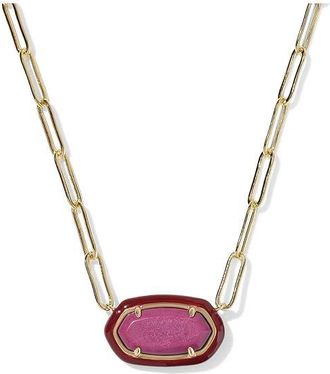Kendra Scott Elisa Enamel Frame Paperclip Womens Necklace Womens Necklace Gold Maroon Magnesite, Brass/Gold-Plated