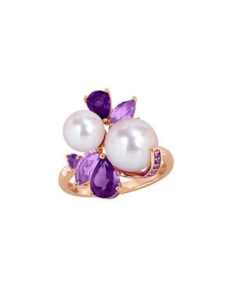 Rina Limor Rose Gold-Plated Silver 1.79 ct. tw. Gemstone & 7-9.5mm Pearl Ring