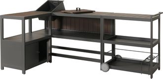 Hhg Nunca Usado] Cocina Exterior De Aluminio De 3 Piezas Hhg 810, Cocina Exterior De Jard&iacute;n Carrito Para Servir Cubitera, Antracita, Aspecto Madera Oscura