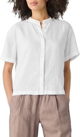 Eileen Fisher Short Sleeve Organic Linen Button-Up Shirt in White at Nordstrom, Size Xx-Small