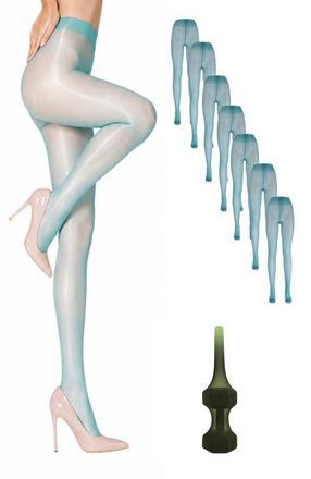 Lechery 7-Pack Glossy Semi-Opaque Statement Fashion Tights For Women in Green at Nordstrom, Size Small