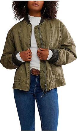 Free People Jax Washed Bomber Womens Coat Olive : LG (Womens 12-14), Cotton/Nylon