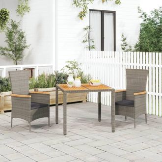 vidaXL Set Comedor De Jard&iacute;n 3 Piezas Con Cojines Rat&aacute;n Sint&eacute;tico Gris Vidaxl