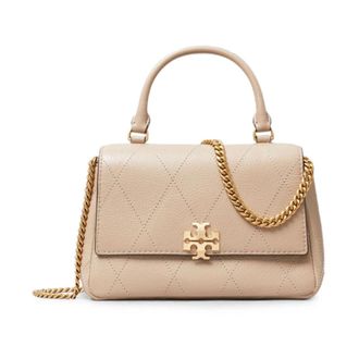 Tory Burch Mini Charlie Quilted Top-Handle Crossbody - Dames - Handtassen - Beige - ONE Size - Leer - Tassen