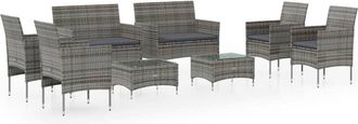 vidaXL Set De Muebles De Jard&iacute;n 8 Pzas Y Cojines Rat&aacute;n Sint&eacute;tico Gris Vidaxl