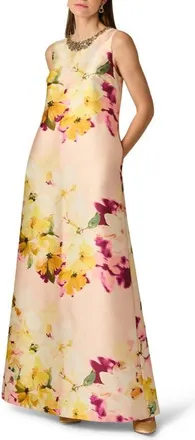 Aidan Mattox Beaded Print Mikado Gown in Gold Multi at Nordstrom, Size 14