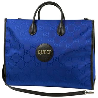 Gucci Black Blue Nylon Leather Tote Bag (Pre-Owned)