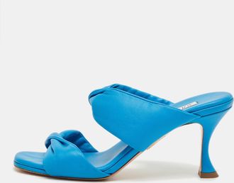 Aquazzura Blue Leather Twist Slide Sandals