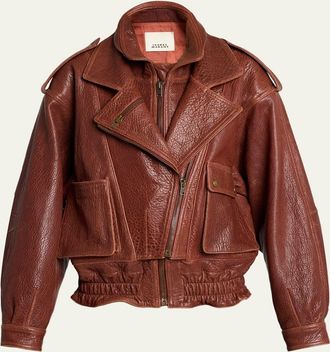 Isabel Marant Aneli Double-Collar Leather Bomber Jacket