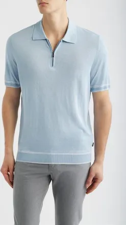 BOSS Norbertino Cotton Short Sleeve Tipped Sweater in Light/pastel Blue at Nordstrom, Size Xx-Large