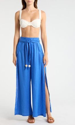 Elan Tie Side Linen Cover-Up Pants in Sapphire Blue at Nordstrom, Size X-Small