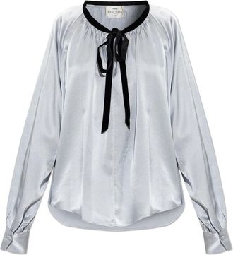 Forte_Forte Overhemden, Dames, Grijs, M, Zijden top met decoratieve strik