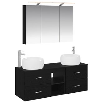 vidaXL Juego De Muebles De Ba&ntilde;o 4 Pcs Roble Negro Vidaxl