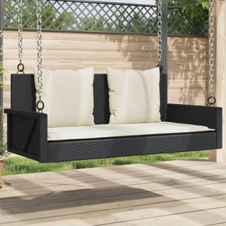 vidaXL Banco Columpio Con Cojines Rat&aacute;n Sint&eacute;tico Negro 119x56x48 Cm Vidaxl