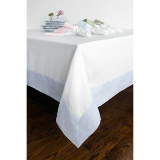 Solino Home Linen Tablecloth for Dining Table, Holiday and Everyday Dining Table Decor - Contempo in Light Blue And White at Nordstrom, Size X-Small