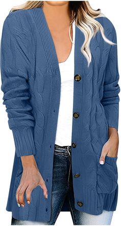 Generic Womens Cardigan Casual Long Sleeve Button Knit Fall Winter Sweater with Pockets Comfort Warm Loose Fit Travel Ladies Cardigans Knitted Cardigan Croppe