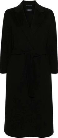 Max Mara Zwarte wollen jas met inkeping revers - Dames - Jas met riem - Zwart - XS - Wol - Jassen