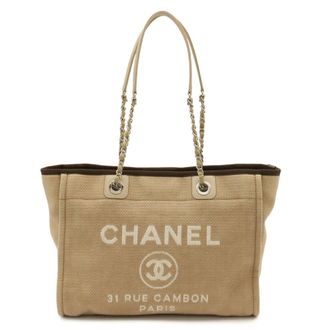 Chanel Beige Brown Canvas Shoulder Bag Tote Bag (Pre-Owned)