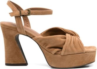 Ash Opus Suede Enkelband Hoge Hak Plateau Sandalen - Dames - Sandalen met hakken - Bruin - 38 EU - Su&egrave;de - Schoenen