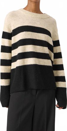 Soaked In Luxury Selta Knitted Striped Pullover In Sandshell With Black Stripe