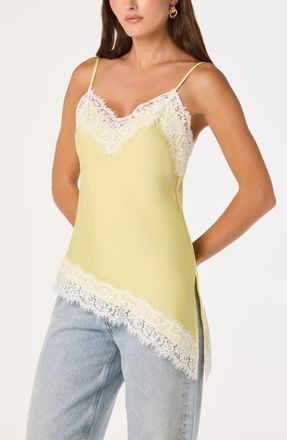 ASTR the Label Analise Lace Trim Asymmetric Satin Camisole in Yellow at Nordstrom, Size X-Small