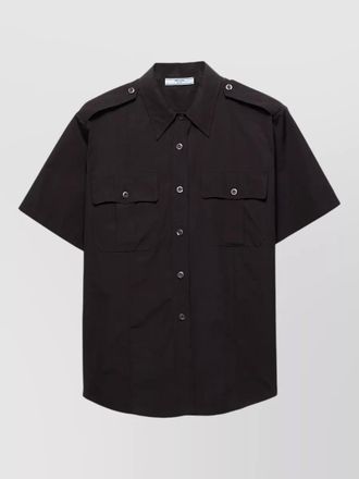 Prada poplin shirt short sleeves chest pockets collar