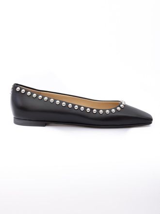 Jimmy Choo London Black Leather Dome Studs Mirele Ballet Womens Flat