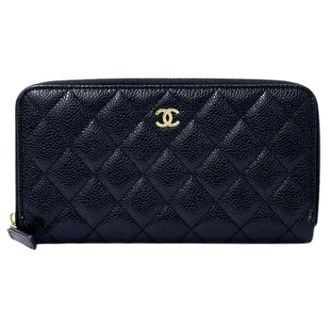 Chanel Pre-owned Lange portemonnee (bi-fold) - Dames - Pre-owned - Zwart - Maat: ONE Size Leer
