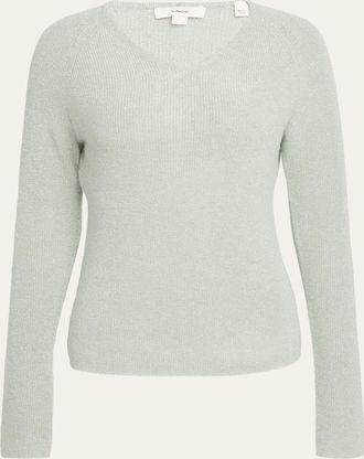Vince Metallic Ribbed V-Neck Sweater