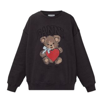 Ganni Hoodies & sweatvesten, Dames, Grijs, XS, Pailletten, Bedrukte sweatshirt met glinsterende pailletten